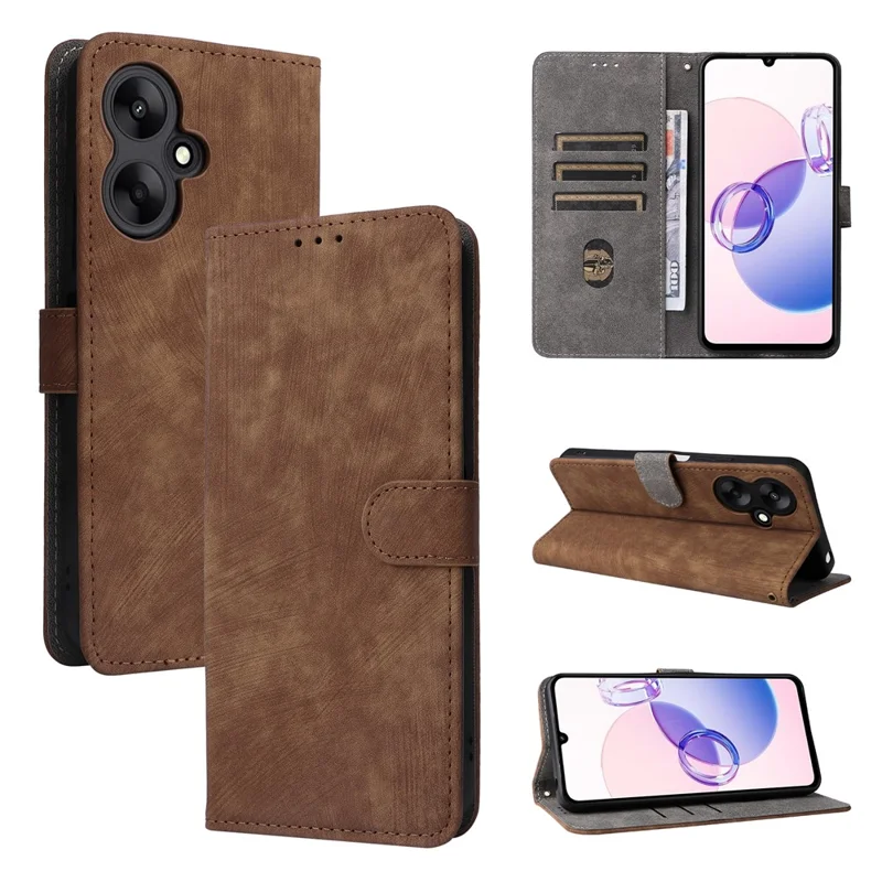 Para el caso de Xiaomi Redmi 13C 5G / Redmi 13R 5G / Poco M6 5G RFID Blocking Leather Phone Shell con correa para la muñeca - Marrón