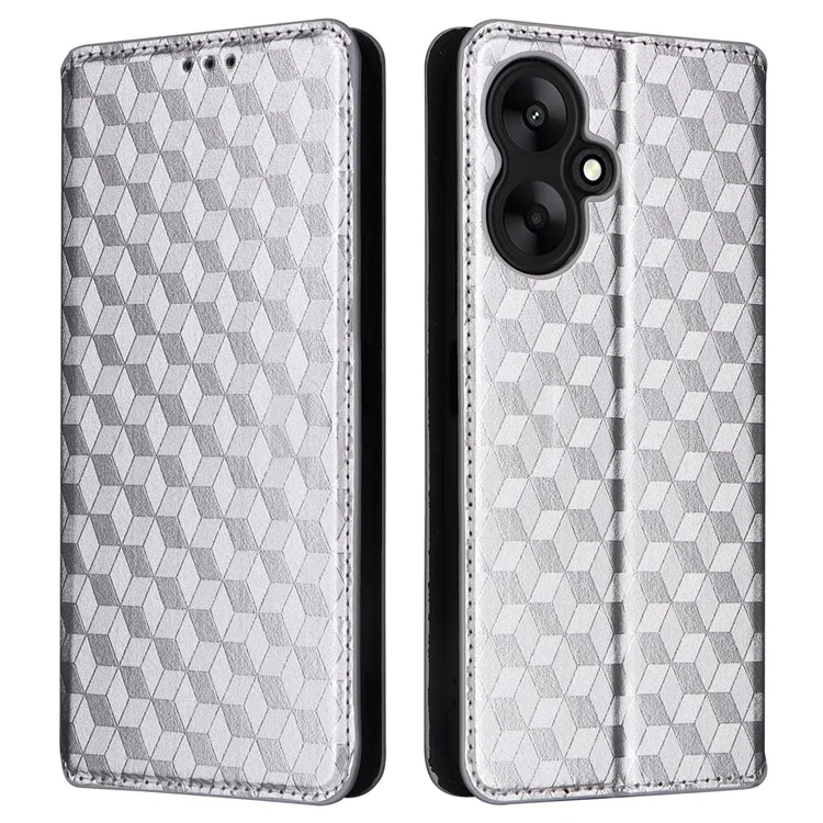 Para Xiaomi Redmi 13C 5G / Redmi 13R 5G / Poco M6 5G Funda Magnética para Teléfono Impresa con Diseño de Rombo - Plata