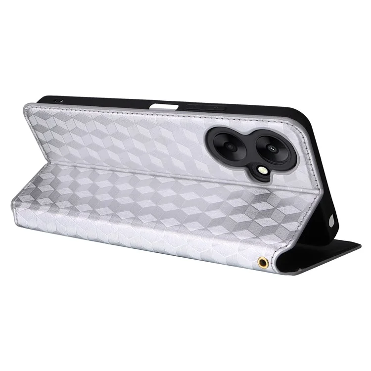 Para Xiaomi Redmi 13C 5G / Redmi 13R 5G / Poco M6 5G Funda Magnética para Teléfono Impresa con Diseño de Rombo - Plata