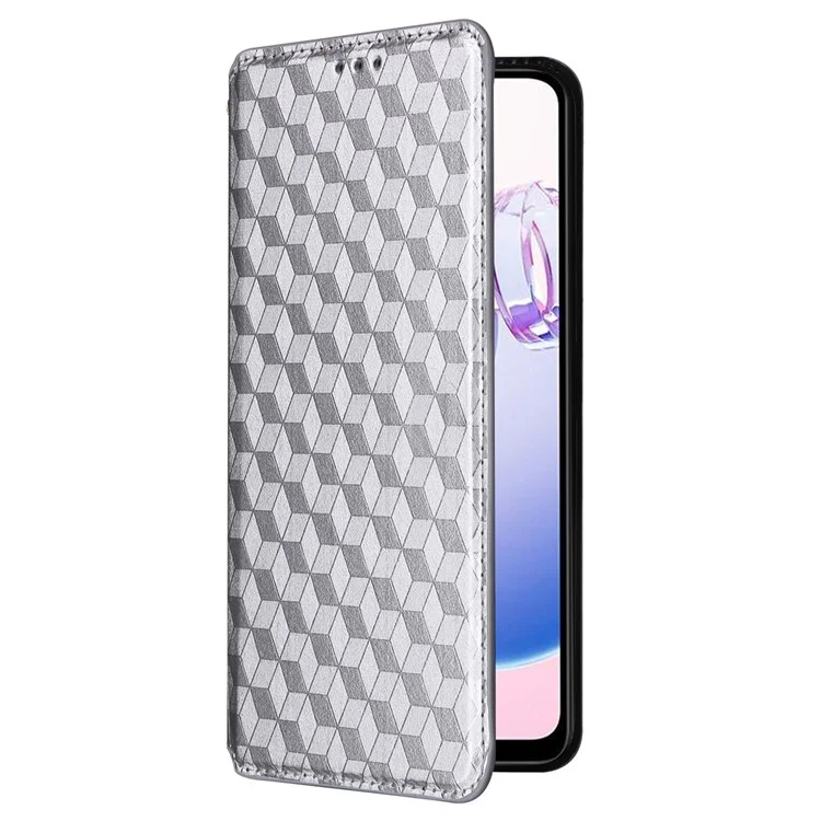 Para Xiaomi Redmi 13C 5G / Redmi 13R 5G / Poco M6 5G Funda Magnética para Teléfono Impresa con Diseño de Rombo - Plata