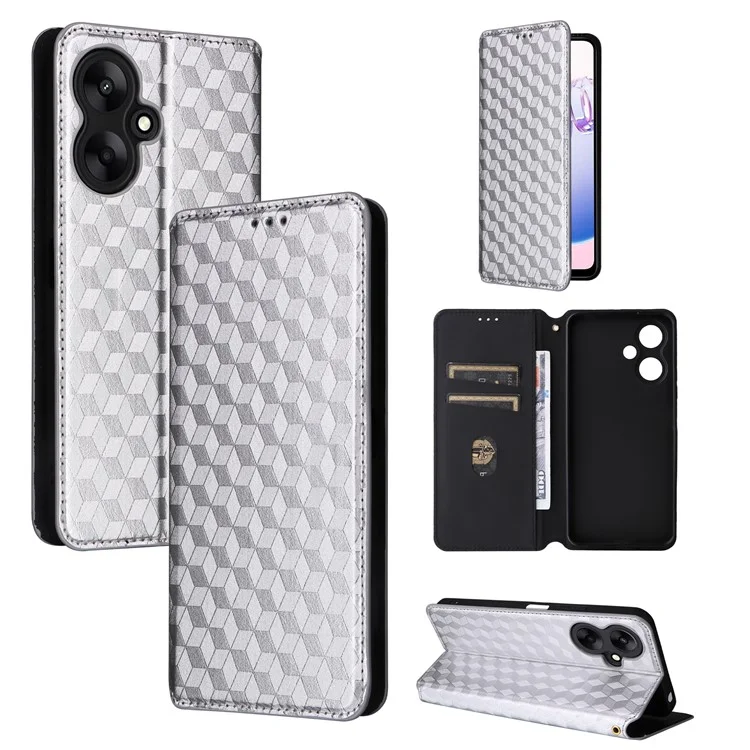Para Xiaomi Redmi 13C 5G / Redmi 13R 5G / Poco M6 5G Funda Magnética para Teléfono Impresa con Diseño de Rombo - Plata