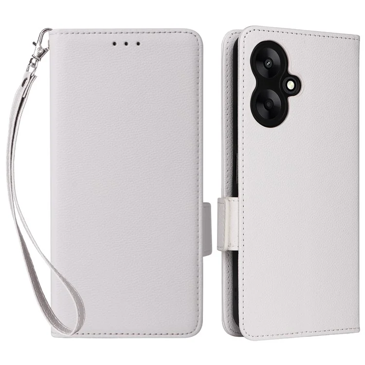 Para Xiaomi Redmi 13C 5G / Redmi 13R 5G / Poco M6 5G Case com Alça de Pulso Cobertura de Telefone Celular de Couro - Branco