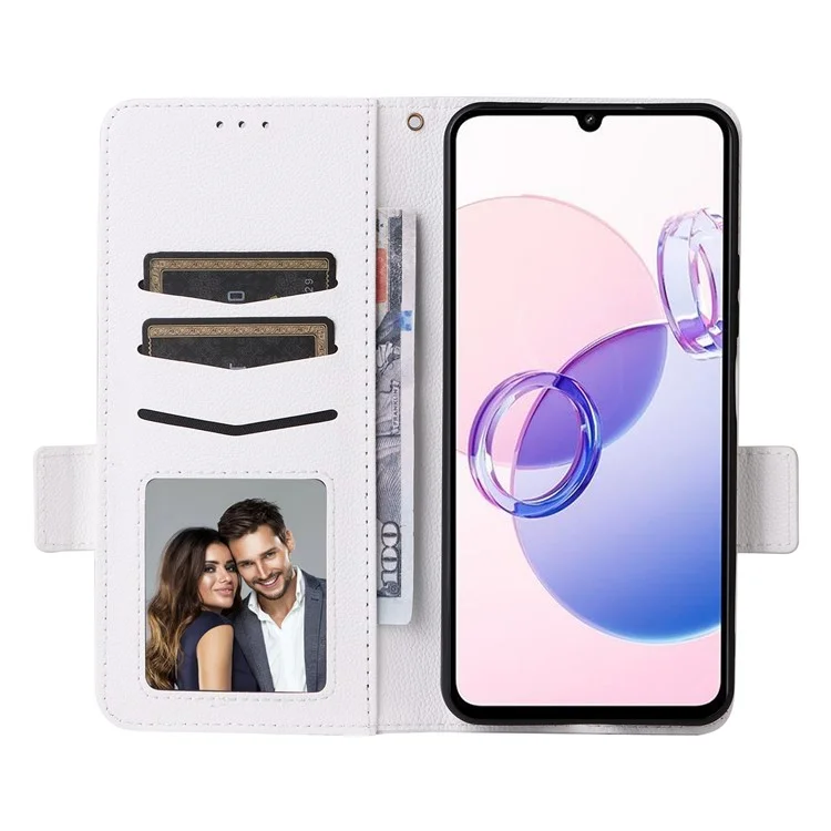 Para Xiaomi Redmi 13C 5G / Redmi 13R 5G / Poco M6 5G Case com Alça de Pulso Cobertura de Telefone Celular de Couro - Branco