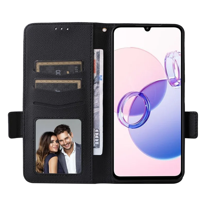 For Xiaomi Redmi 13C 5G / Redmi 13R 5G / Poco M6 5G Case with Wrist Strap Leather Cell Phone Cover - Black