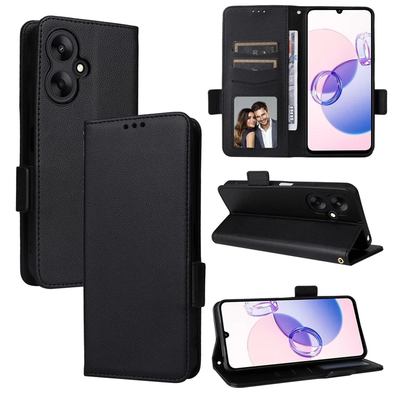 For Xiaomi Redmi 13C 5G / Redmi 13R 5G / Poco M6 5G Case with Wrist Strap Leather Cell Phone Cover - Black