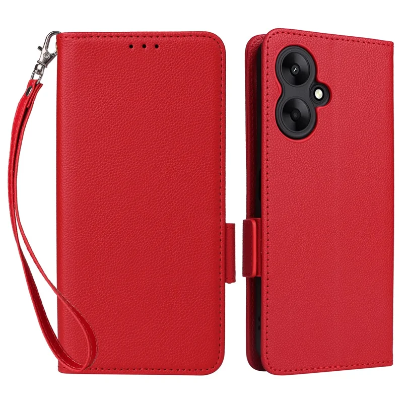 For Xiaomi Redmi 13C 5G / Redmi 13R 5G / Poco M6 5G Case with Wrist Strap Leather Cell Phone Cover - Red