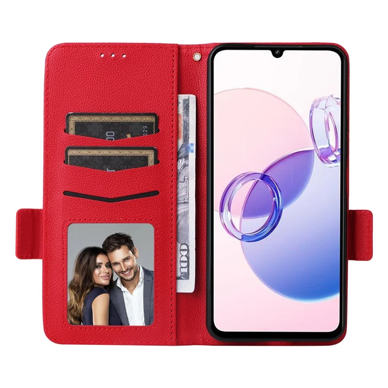 For Xiaomi Redmi 13C 5G / Redmi 13R 5G / Poco M6 5G Case with Wrist Strap Leather Cell Phone Cover - Red