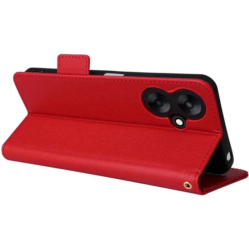 For Xiaomi Redmi 13C 5G / Redmi 13R 5G / Poco M6 5G Case with Wrist Strap Leather Cell Phone Cover - Red