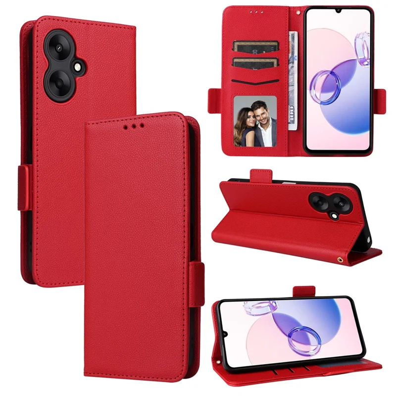For Xiaomi Redmi 13C 5G / Redmi 13R 5G / Poco M6 5G Case with Wrist Strap Leather Cell Phone Cover - Red