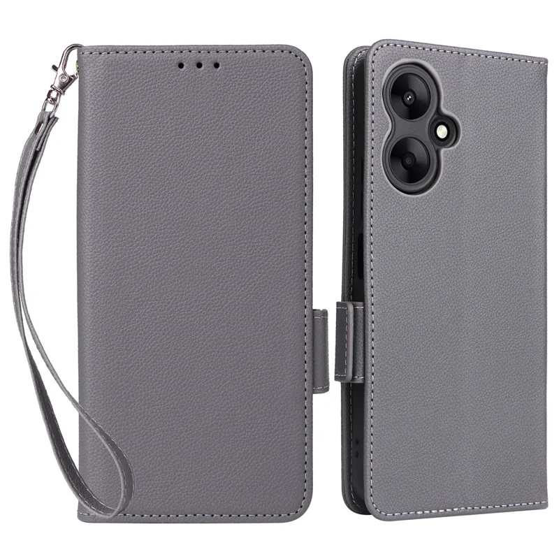 For Xiaomi Redmi 13C 5G / Redmi 13R 5G / Poco M6 5G Case with Wrist Strap Leather Cell Phone Cover - Grey