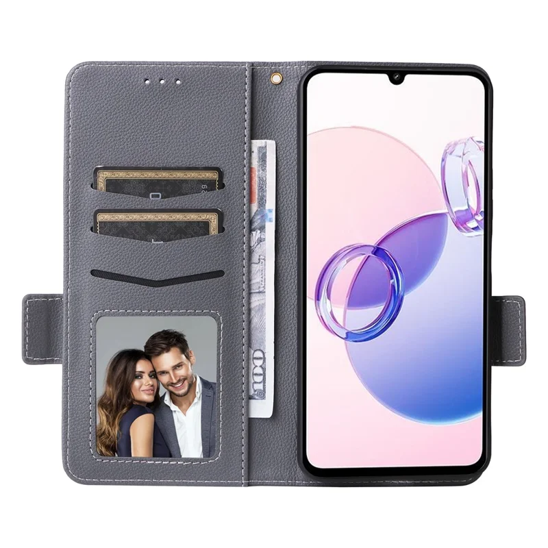 For Xiaomi Redmi 13C 5G / Redmi 13R 5G / Poco M6 5G Case with Wrist Strap Leather Cell Phone Cover - Grey