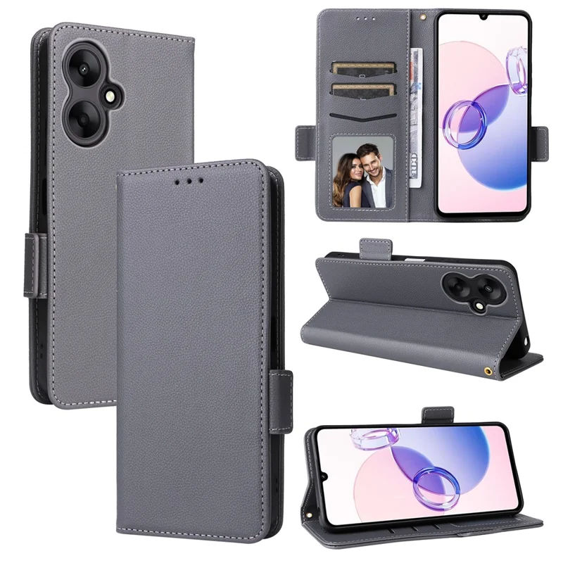 For Xiaomi Redmi 13C 5G / Redmi 13R 5G / Poco M6 5G Case with Wrist Strap Leather Cell Phone Cover - Grey