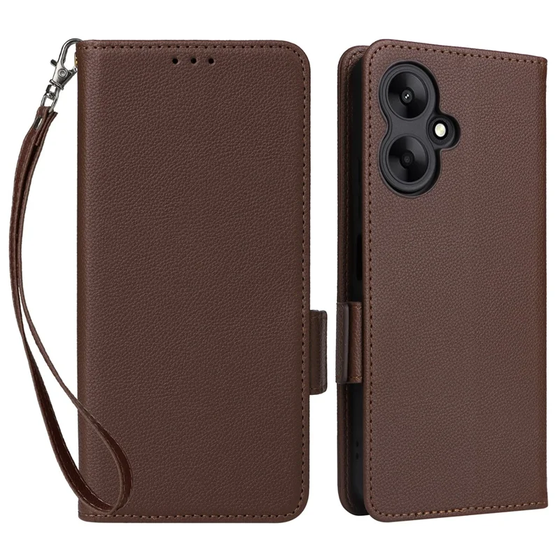 Для Xiaomi Redmi 13C 5G / Redmi 13R 5G / Poco M6 5G Чехол с ремешком для запястья Кожаный чехол для мобильного телефона - Коричневый