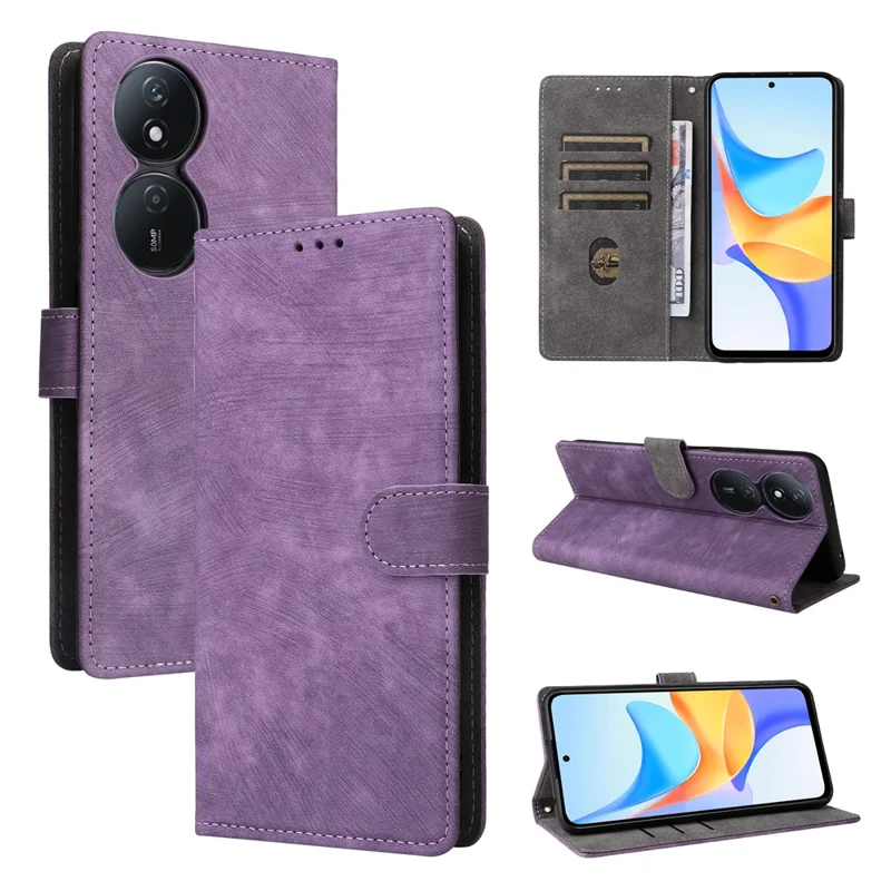 For Honor X7b 4G / X7b 5G / 90 Smart / Play 50 Plus 5G / Play 8T 5G Phone Case PU Leather RFID Blocking Cover - Purple