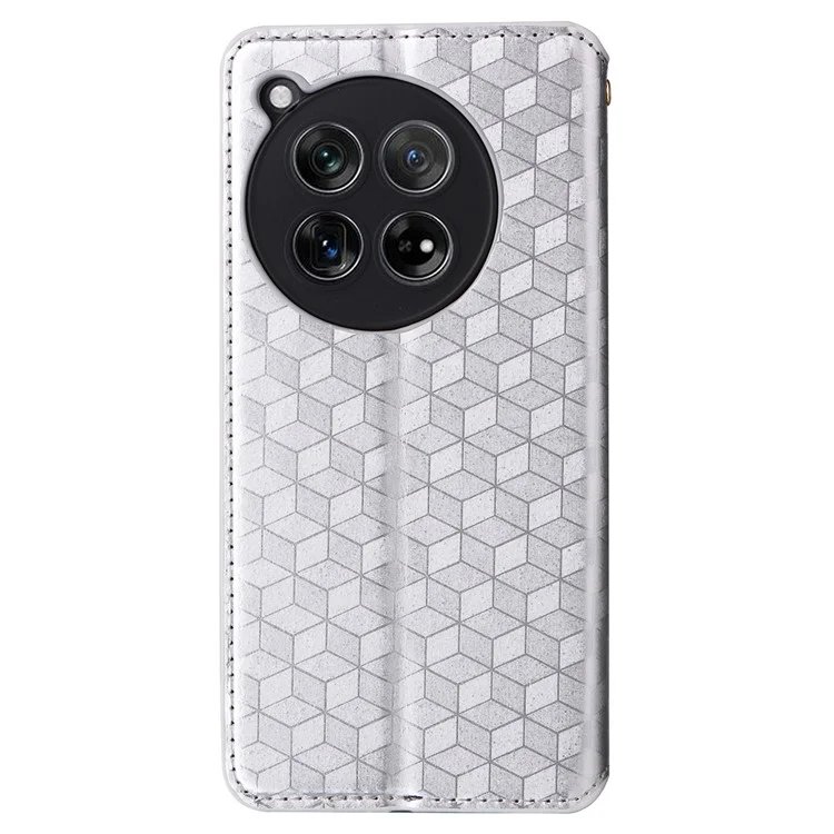 For OnePlus Ace 3 5G / 12R 5G Phone Cover Magnetic Rhombus Pattern Leather Case - Silver