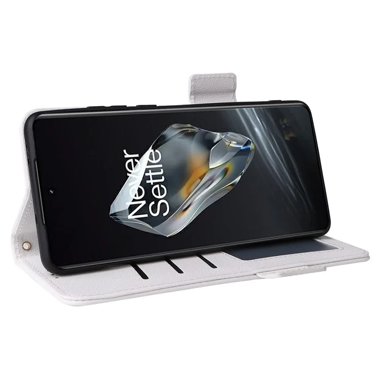 For OnePlus Ace 3 5G / 12R 5G Phone Case Leather Litchi Texture Cover with Wrist Strap - White