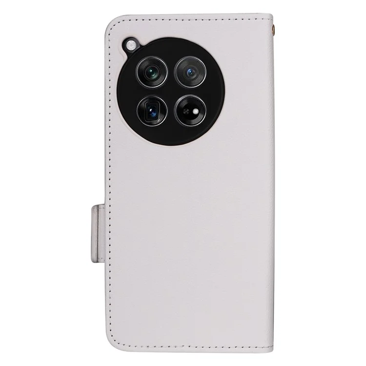 For OnePlus Ace 3 5G / 12R 5G Phone Case Leather Litchi Texture Cover with Wrist Strap - White
