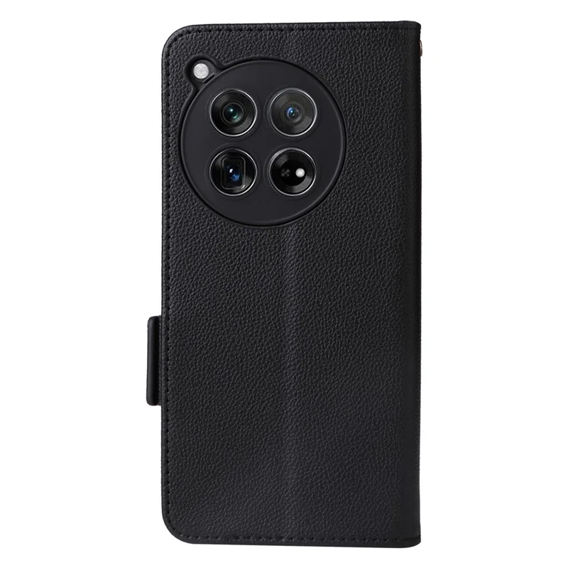 For OnePlus Ace 3 5G / 12R 5G Phone Case Leather Litchi Texture Cover with Wrist Strap - Black