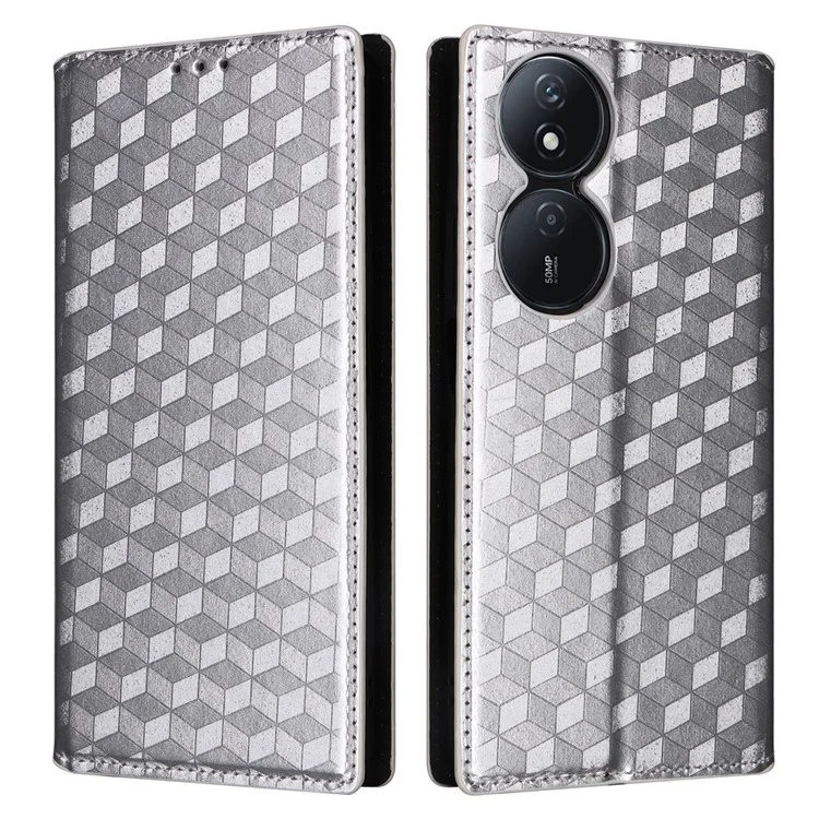 For Honor X7b 4G / X7b 5G / 90 Smart / Play 50 Plus 5G / Play 8T 5G Custodia con Motivo a Rombi Chiusura Automatica Custodia Protettiva - Argento
