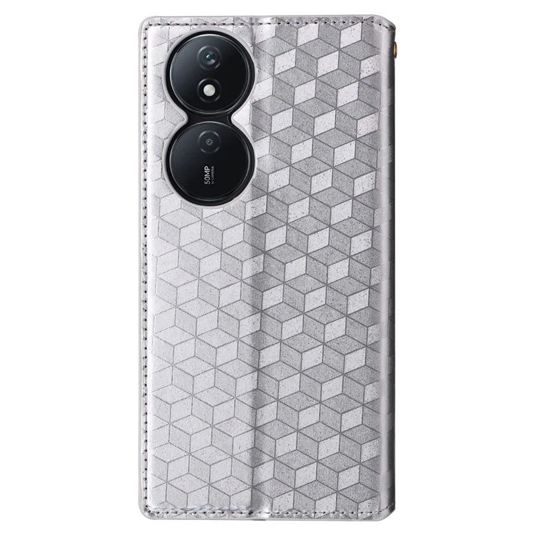 For Honor X7b 4G / X7b 5G / 90 Smart / Play 50 Plus 5G / Play 8T 5G Custodia con Motivo a Rombi Chiusura Automatica Custodia Protettiva - Argento