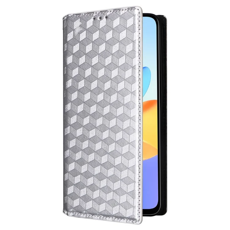 For Honor X7b 4G / X7b 5G / 90 Smart / Play 50 Plus 5G / Play 8T 5G Custodia con Motivo a Rombi Chiusura Automatica Custodia Protettiva - Argento