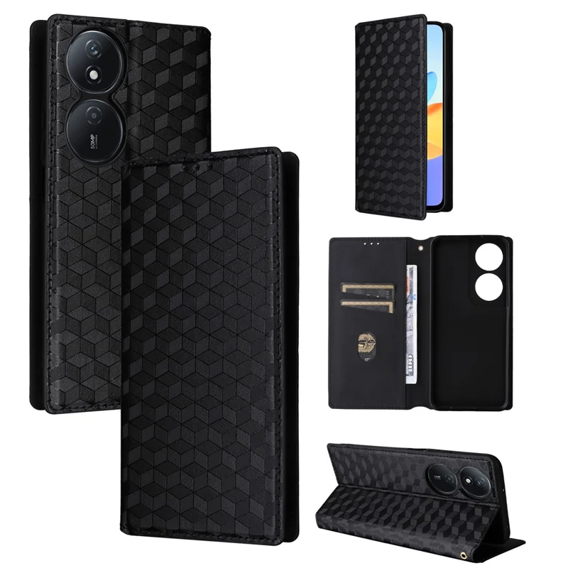 For Honor X7b 4G / X7b 5G / 90 Smart / Play 50 Plus 5G / Play 8T 5G Case Rhombus Pattern Automatic Closing Protective Cover - Black