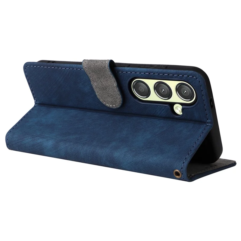 For Samsung Galaxy S24 Wallet Case RFID Blocking Phone Cover with Wrist Strap - Blue