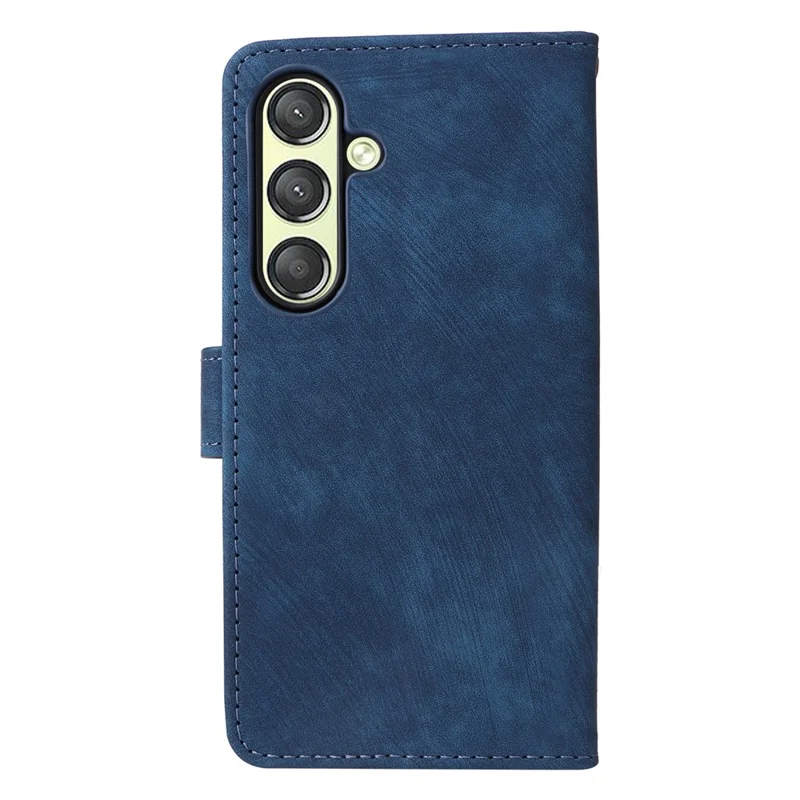 For Samsung Galaxy S24 Wallet Case RFID Blocking Phone Cover with Wrist Strap - Blue