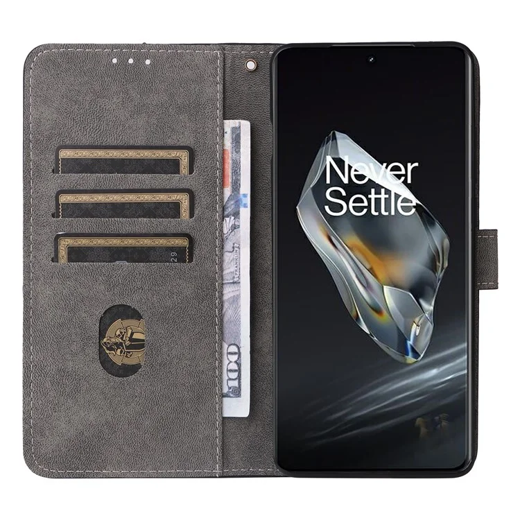 For OnePlus Ace 3 5G / 12R 5G Leather Case Stand RFID Blocking Phone Cover with Hand Strap - Black
