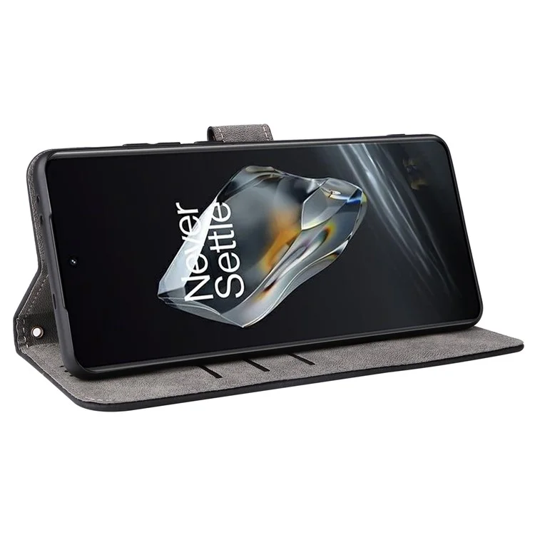 For OnePlus Ace 3 5G / 12R 5G Leather Case Stand RFID Blocking Phone Cover with Hand Strap - Black