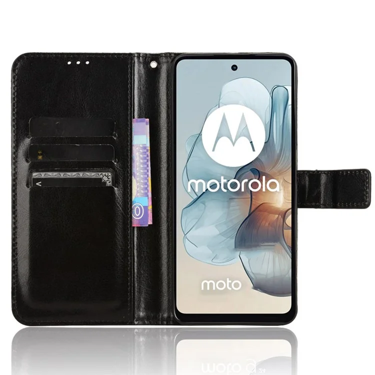 Für Motorola Moto G Power (2024) Flip Folio Cover Crazy Horse Texture PU Leder Handyhülle - Schwarz
