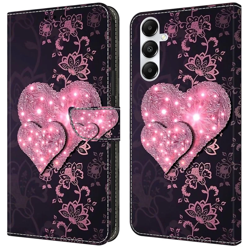 For Samsung Galaxy A35 5G Magnetic Case 3D Pattern Printing Leather Phone Protector - Lace Hearts