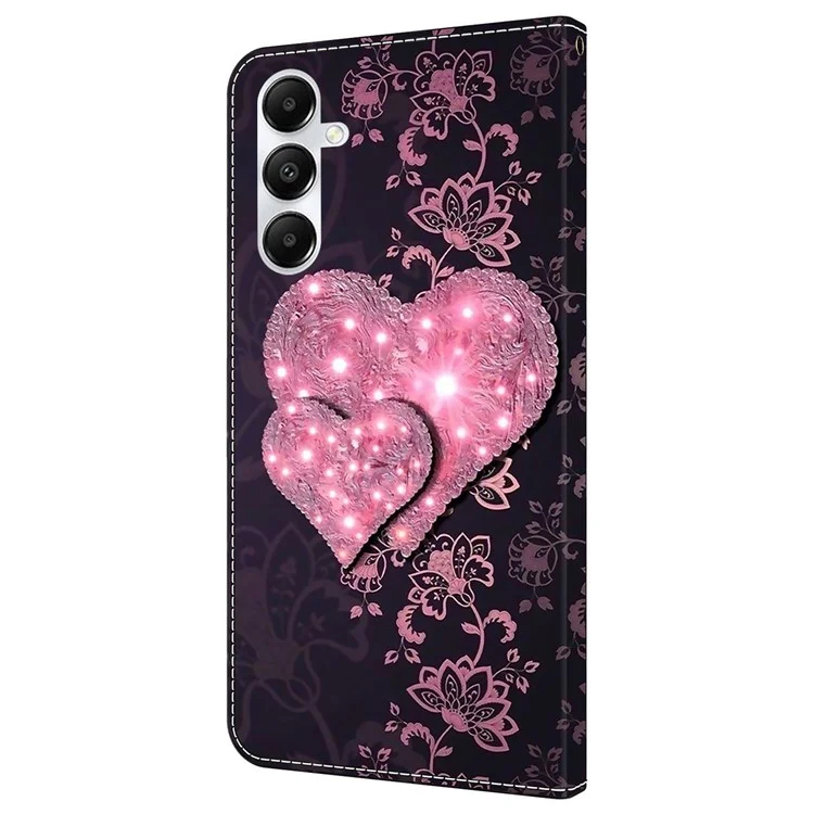For Samsung Galaxy A35 5G Magnetic Case 3D Pattern Printing Leather Phone Protector - Lace Hearts