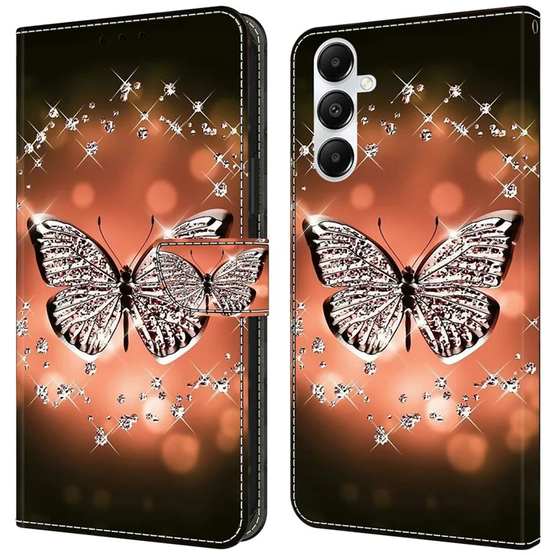 For Samsung Galaxy A35 5G Magnetic Case 3D Pattern Printing Leather Phone Protector - Crystal Butterfly