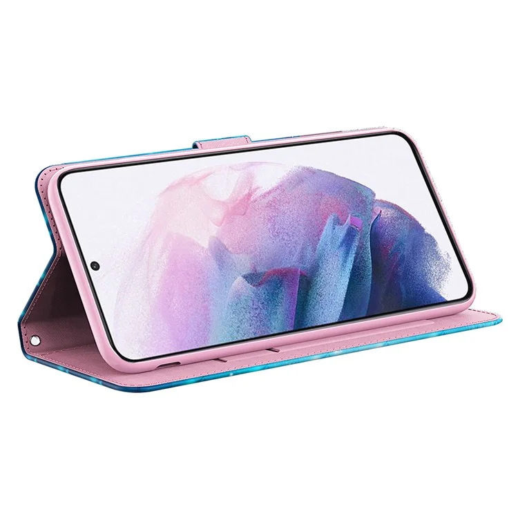 Für Samsung Galaxy A55 5G Magnetisches Handyhülle 3D-Muster Folie Ständer Cover mit Handschlaufe - blaue Schmetterlinge