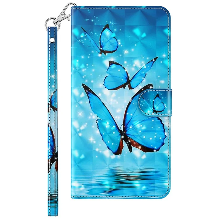Für Samsung Galaxy A55 5G Magnetisches Handyhülle 3D-Muster Folie Ständer Cover mit Handschlaufe - blaue Schmetterlinge