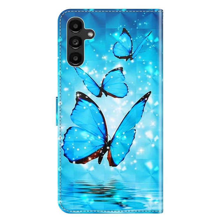 Für Samsung Galaxy A55 5G Magnetisches Handyhülle 3D-Muster Folie Ständer Cover mit Handschlaufe - blaue Schmetterlinge