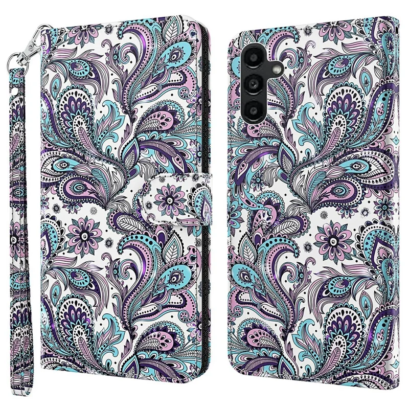 For Samsung Galaxy A55 5G Magnetic Phone Case 3D Pattern Folio Stand Cover with Wrist Strap - Impatiens