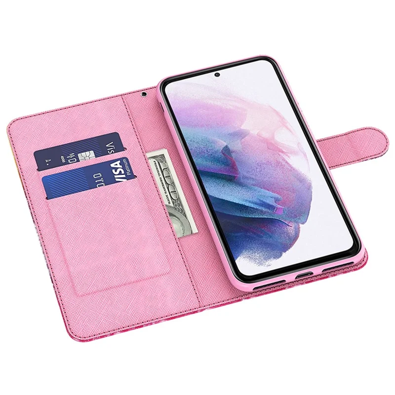 For Samsung Galaxy A55 5G Magnetic Phone Case 3D Pattern Folio Stand Cover with Wrist Strap - Impatiens