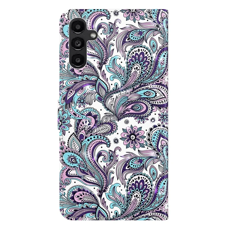 For Samsung Galaxy A55 5G Magnetic Phone Case 3D Pattern Folio Stand Cover with Wrist Strap - Impatiens