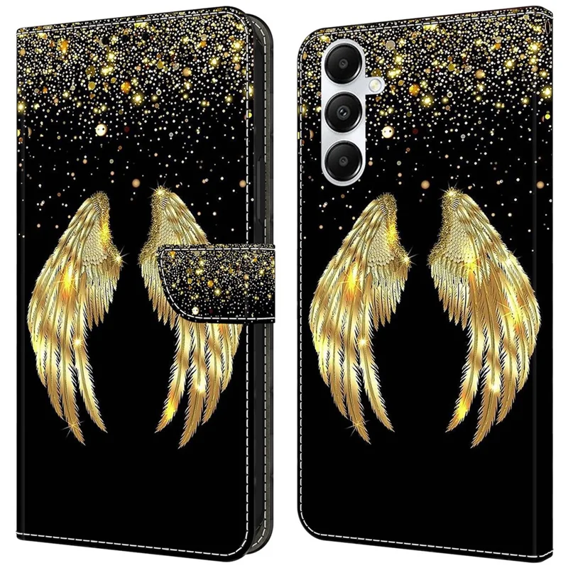 For Samsung Galaxy A55 5G Magnetic Case 3D Pattern Printing Card Holder Phone Cover - Gold Wing