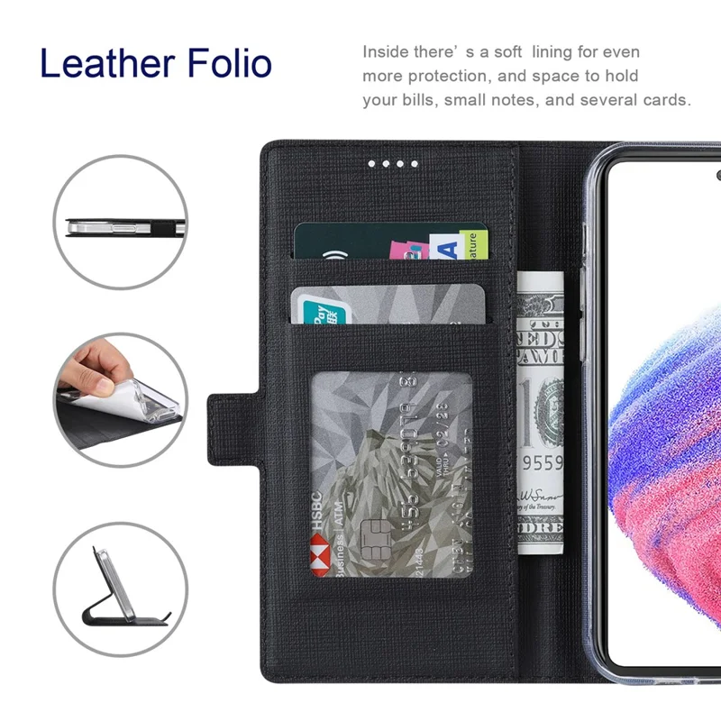 VILI DMK Series for Samsung Galaxy S24 Case PU Leather Folio Stand Phone Cover - Black