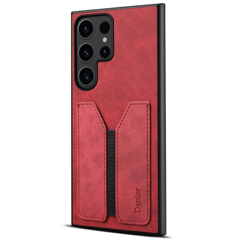 DENIOR For Samsung Galaxy S24 Ultra Phone Case Elastic Card Holder PU Leather Back Cover - Red