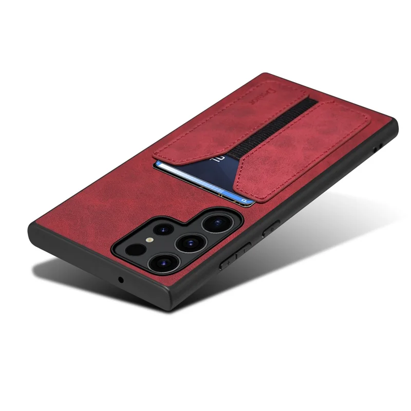 DENIOR For Samsung Galaxy S24 Ultra Phone Case Elastic Card Holder PU Leather Back Cover - Red