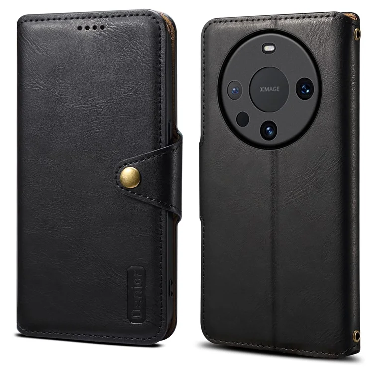 DENIOR Para Huawei Mate 60 Pro / 60 Pro+ Funda Textura de Cuero de Vaca Soporte para Tarjetas Funda para Teléfono - Negro