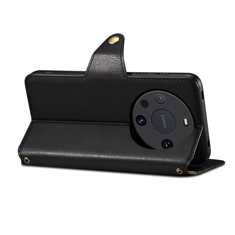 DENIOR Para Huawei Mate 60 Pro / 60 Pro+ Funda Textura de Cuero de Vaca Soporte para Tarjetas Funda para Teléfono - Negro