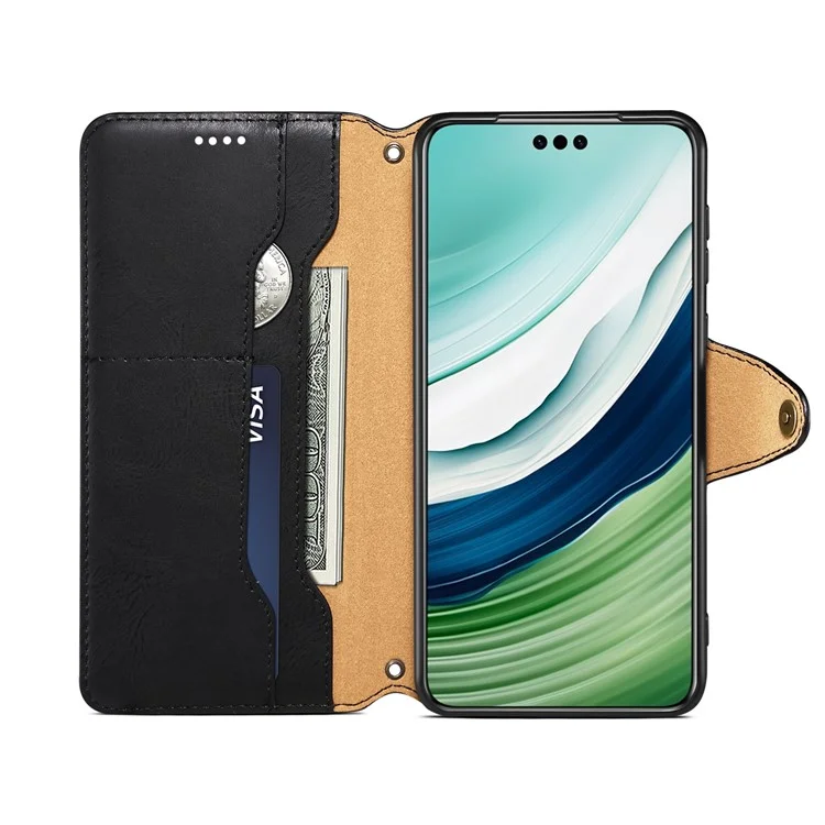 DENIOR Para Huawei Mate 60 Pro / 60 Pro+ Funda Textura de Cuero de Vaca Soporte para Tarjetas Funda para Teléfono - Negro