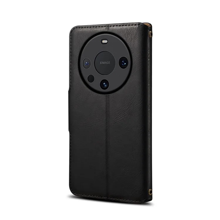 DENIOR Para Huawei Mate 60 Pro / 60 Pro+ Funda Textura de Cuero de Vaca Soporte para Tarjetas Funda para Teléfono - Negro