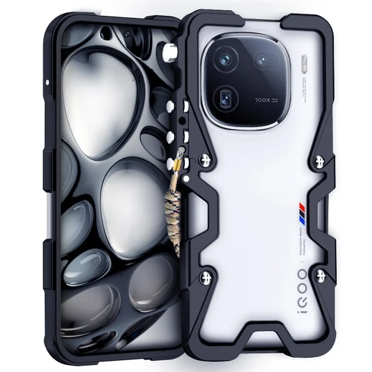 Для vivo iQOO 12 5G / Neo5 / Neo5 S / Neo6 5G / Neo6 SE 5G / Neo9 5G / Neo9 Pro 5G Чехол для телефона Алюминиевый сплав Ударопрочный чехол с ремешком - Черный