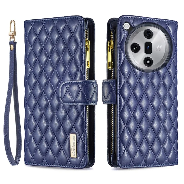 BINFEN COLOR BF Style-15 Per Custodia Oppo Find X7 Ultra Disegno Romboidale Cerniera Tasca Custodia per Telefono - Blu